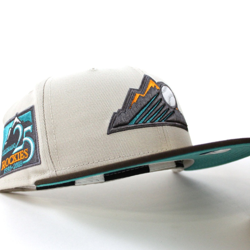 Colorado Rockies 25th Anniversary New Era 59Fifty Fitted Hat (GITD Stone Walnut Teal Under Brim) 7