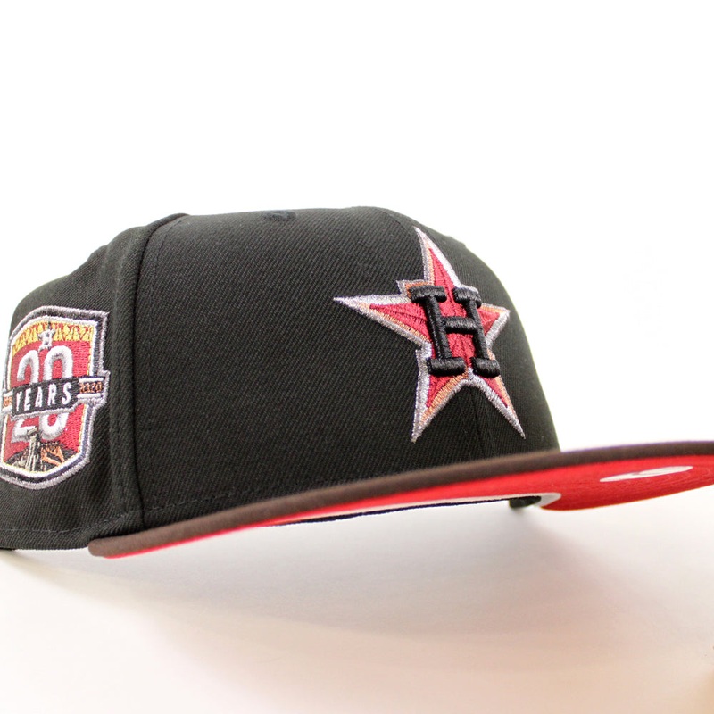 Houston Astros 20Th Anniversary New Era 59Fifty Fitted Hat (Black BurntWood Scarlet Under Brim) 7
