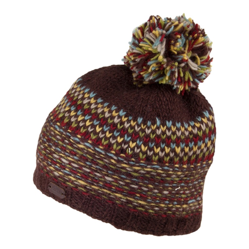 Kusan Knit Wool Bobble Hat – Brown-Yellow 1-Size