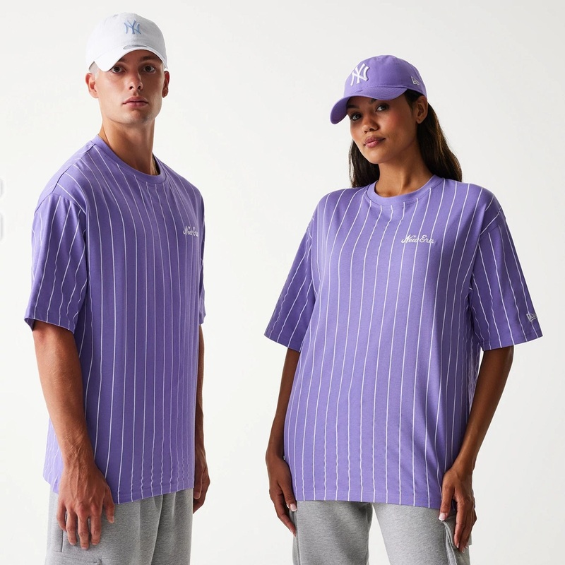 New Era Pinstripe Purple Oversized T-Shirt XS