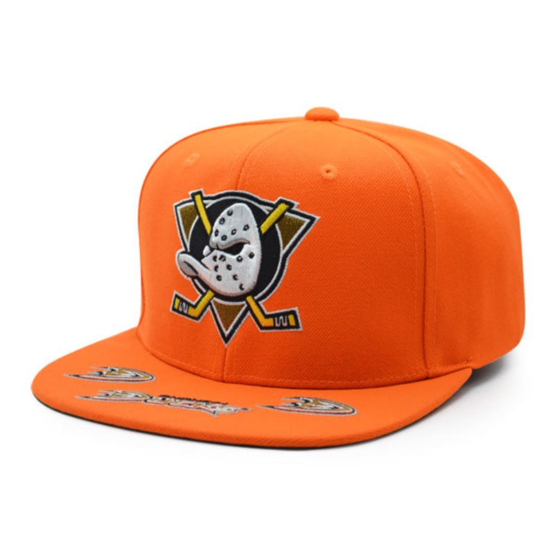 Anaheim Ducks Mitchell & Ness NHL HAT TRICK Snapback Adjustable Hat – Orange/Black