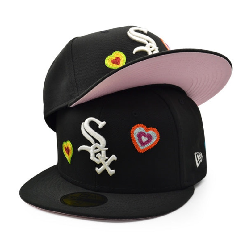 Chicago White Sox CHAINED HEARTS Exclusive New Era Fitted 59Fifty MLB Hat -Black/Pink 7