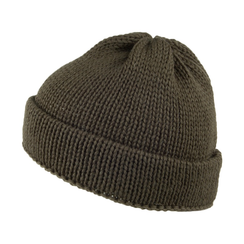 Highland 2000 Short Fishermans English Wool Beanie Hat – Olive 1-Size