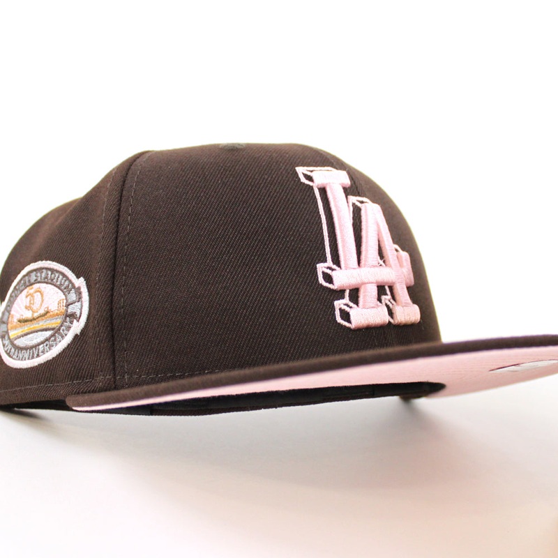 Los Angeles Dodgers 50th Anniversary DODGERS STADIUM New Era 59Fifty Fitted Hat (Burntwood Pink Under Brim) 7