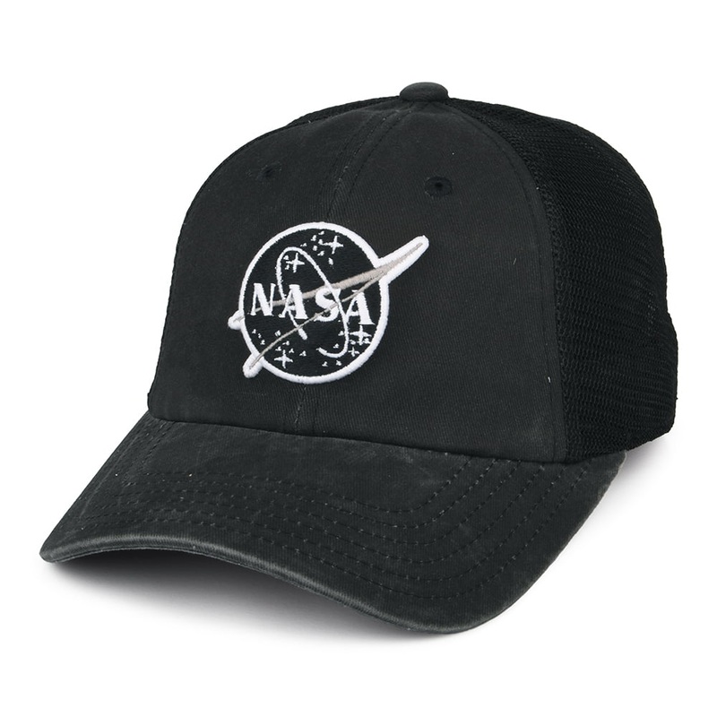 NASA Raglan Bones Trucker Cap – Washed Black Adjustable