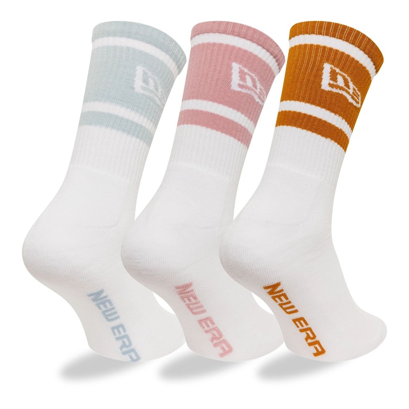 New Era Stripe 3-Pack White Crew Socks 2-5
