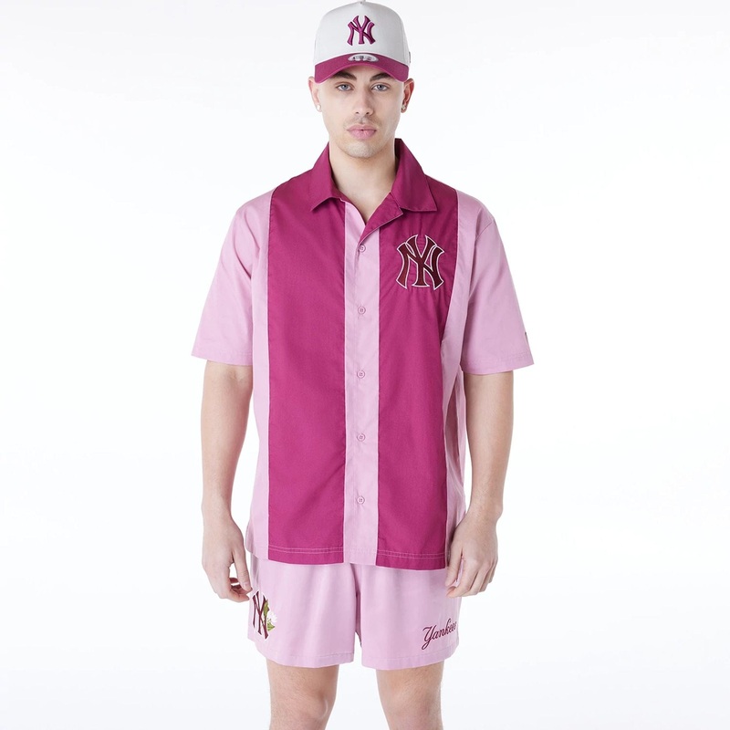 New York Yankees Stripe Revere Dark Pink Short Sleeve Shirt XS
