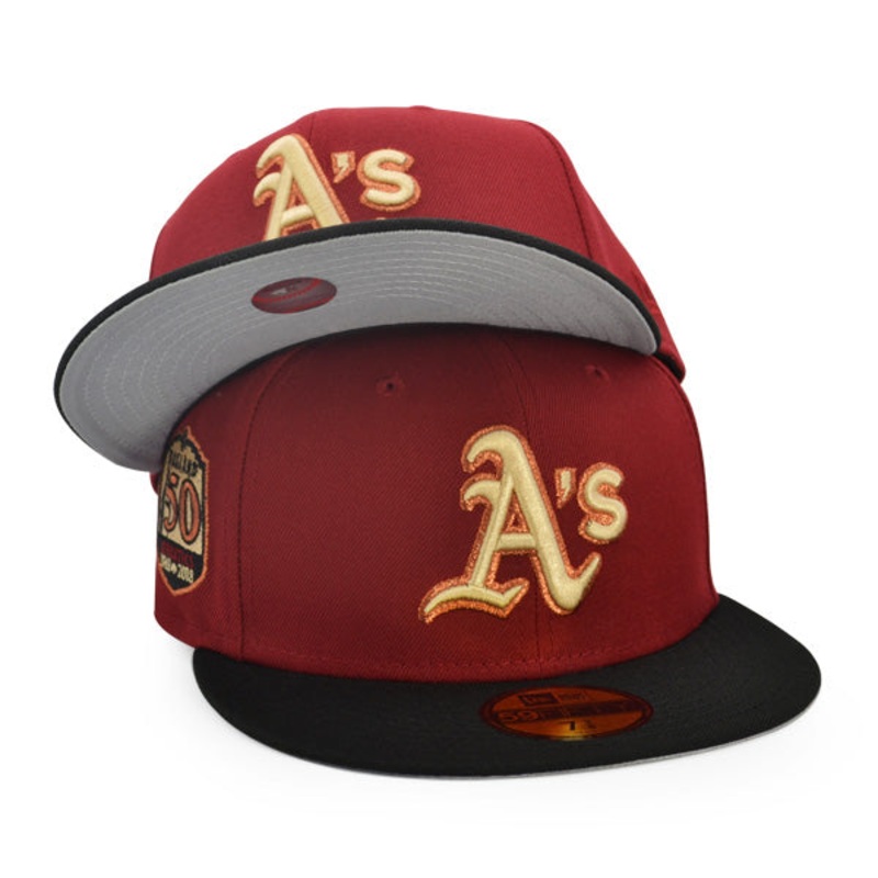 Oakland Athletics 50th ANNIVERSARY Exclusive New Era 59Fifty Fitted Hat – Brick/Black 6 7/8