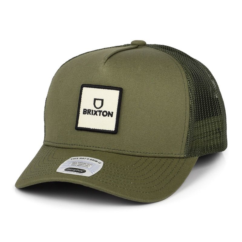 Brixton Hats Alpha Block NetPlus C MP Trucker Cap – Olive Adjustable