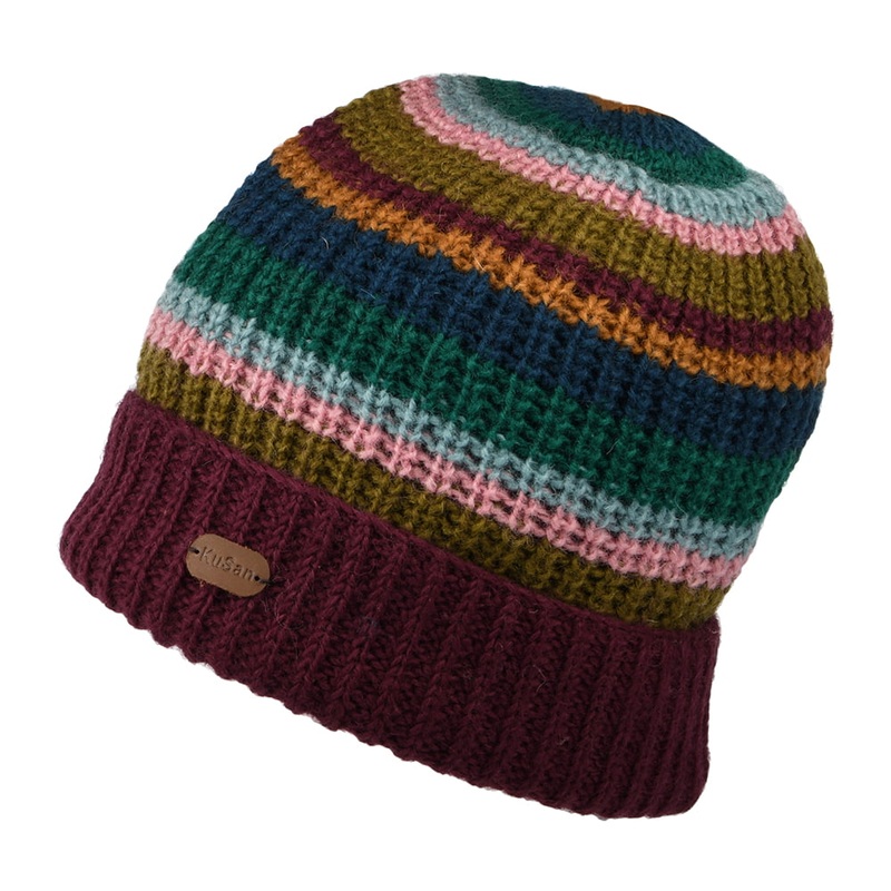 Kusan Cardi Rib Turn up Beanie Hat – Plum-Multi 1-Size