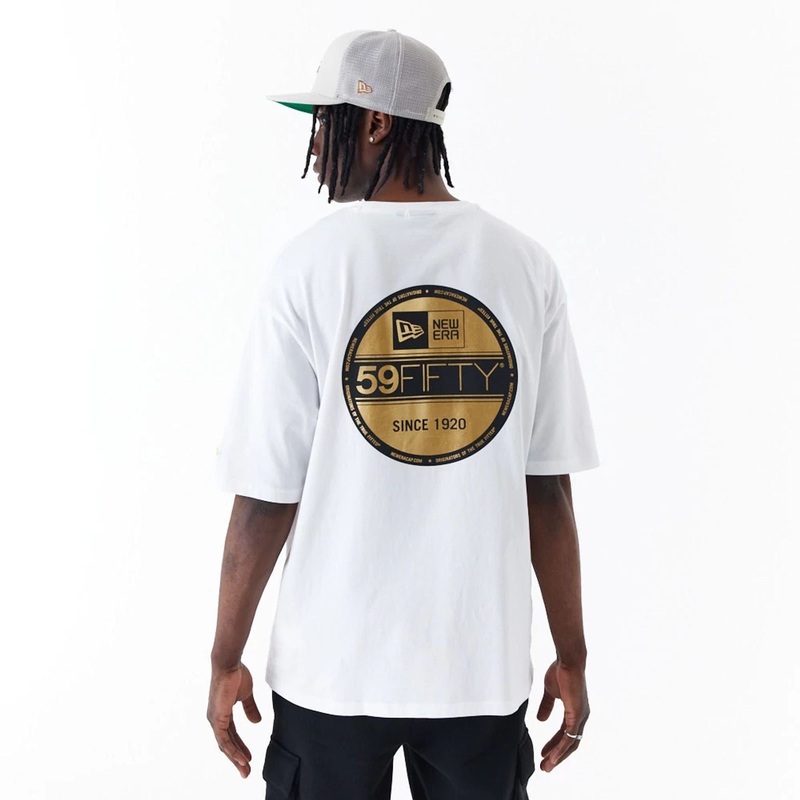 New Era Sticker White Oversized T-Shirt XS
