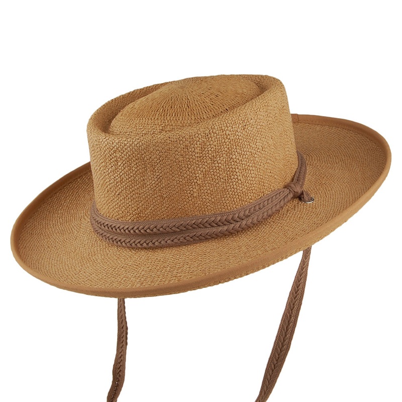 Scala Hats Jesolo Toyo Gaucho Sun Hat With Braided Cotton Chin Strap – Tea 1-Size