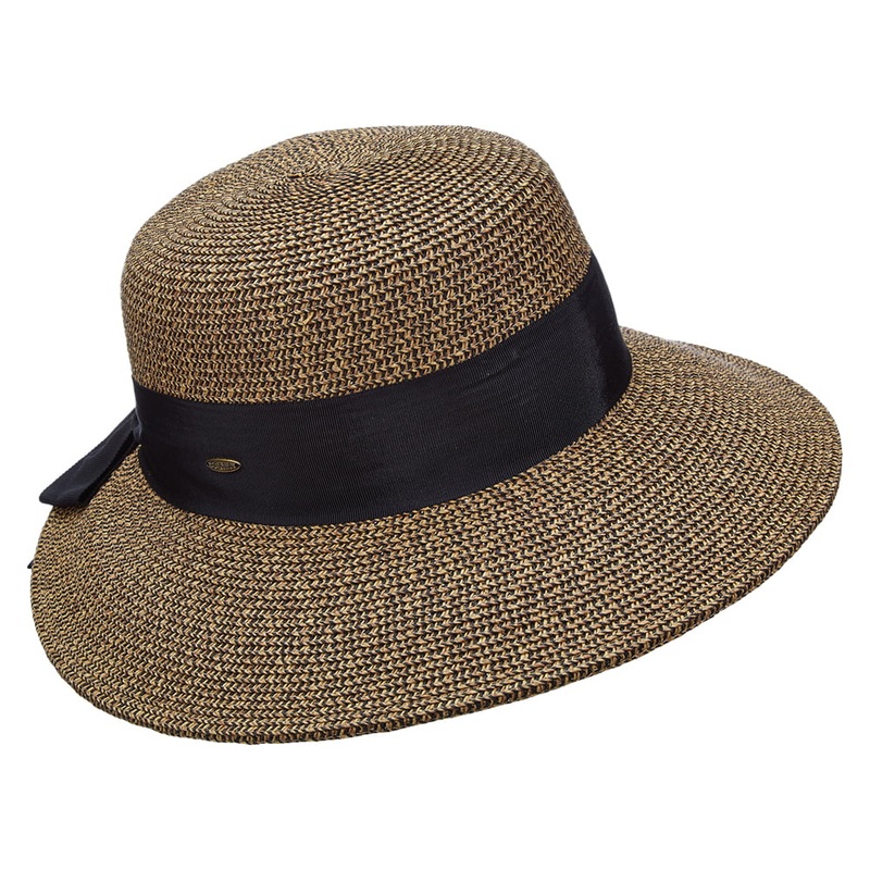 Scala Hats Straw Sun Hat With Grosgrain Bow – Natural-Black 1-Size