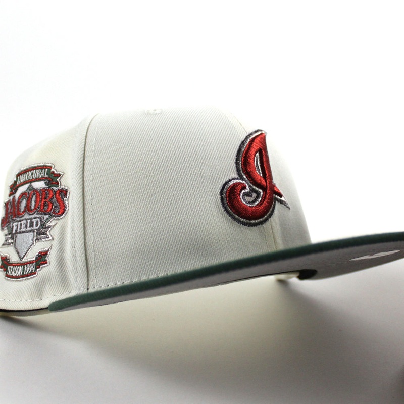 Cleveland Indians Jacobs Field New Era 59Fifty Fitted Hat (Chrome White Cilantro Green Gray Under Brim) 7