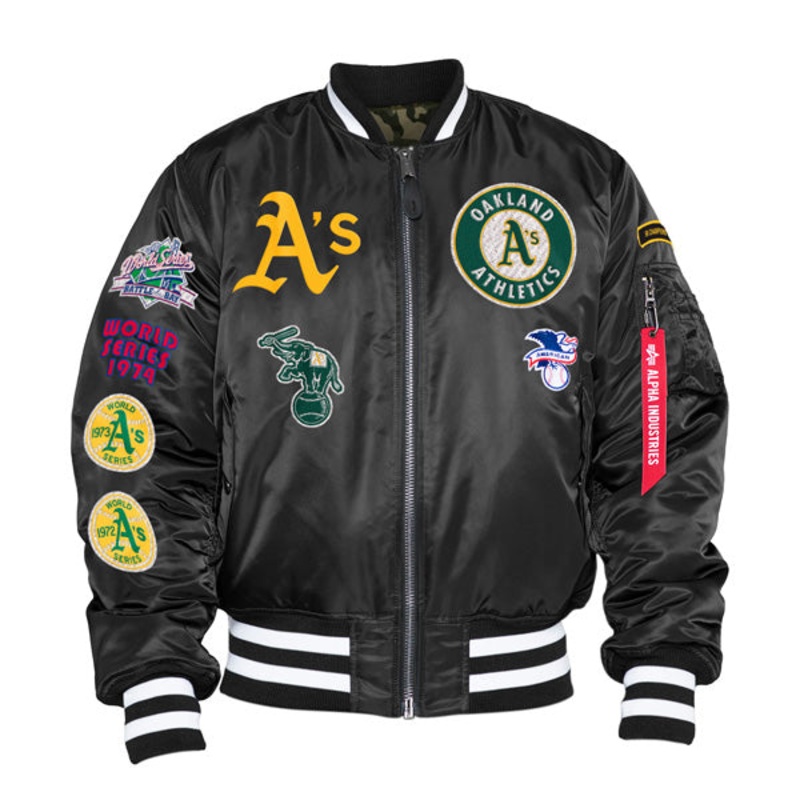 Oakland Athletics Alpha Industries X New Era MA-1 Bomber Reversible Jacket – Black 3X