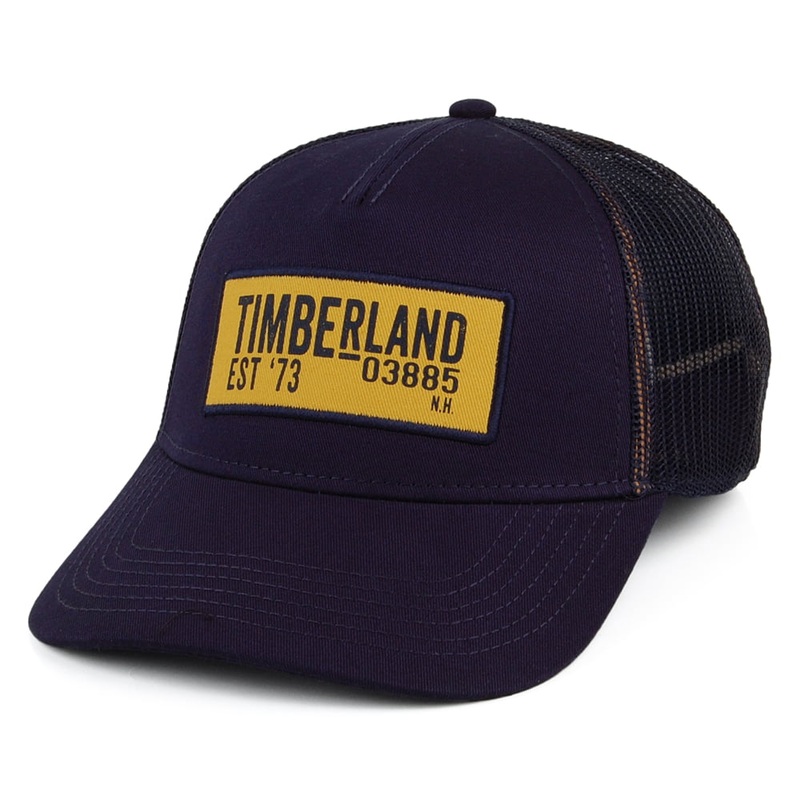 Timberland Hats Printed Logo Patch Trucker Cap – Navy Blue Adjustable