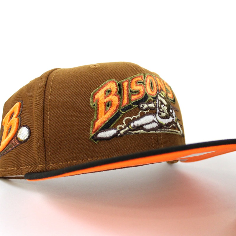 Buffalo Bisons BUFFALO B New Era 59Fifty Fitted Hat (Glow in the Dark TOASTED PEANUT BLACK HUNTER FLAME ORANGE  Under Brim) 7