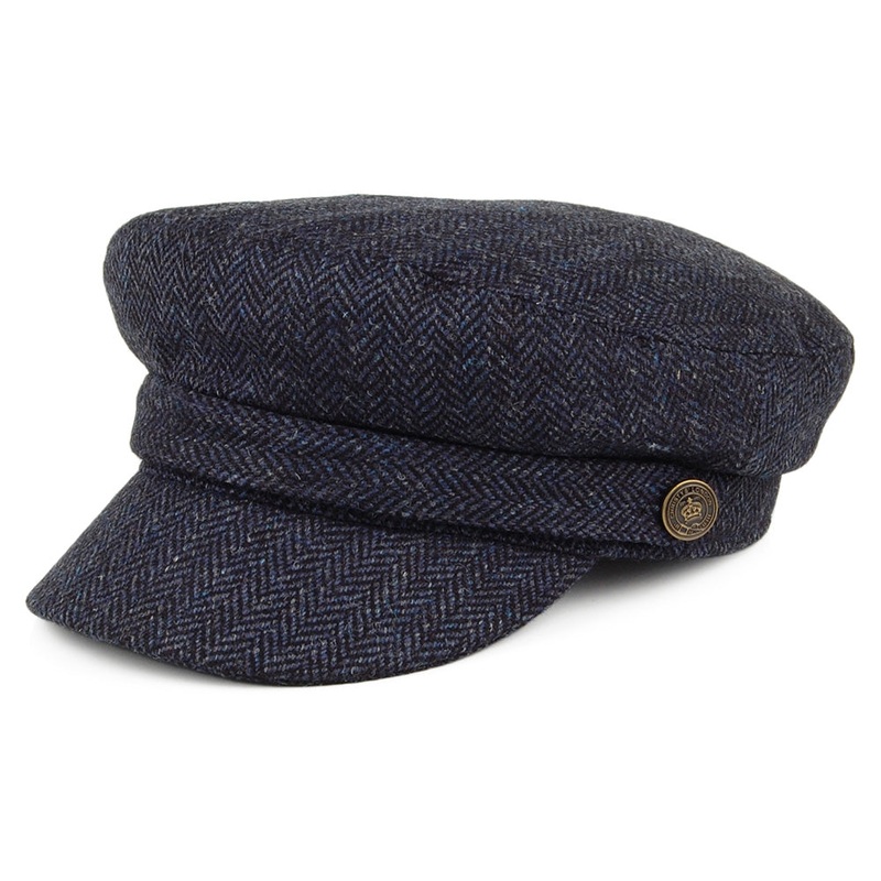 Christys Hats Herringbone Tweed Fiddler Cap – Navy Blue S
