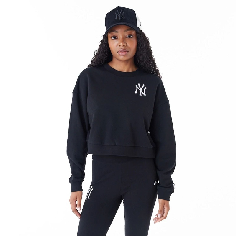 New York Yankees Womens MLB Lifestyle Black Crop Crew Neck Sweatshirt XS