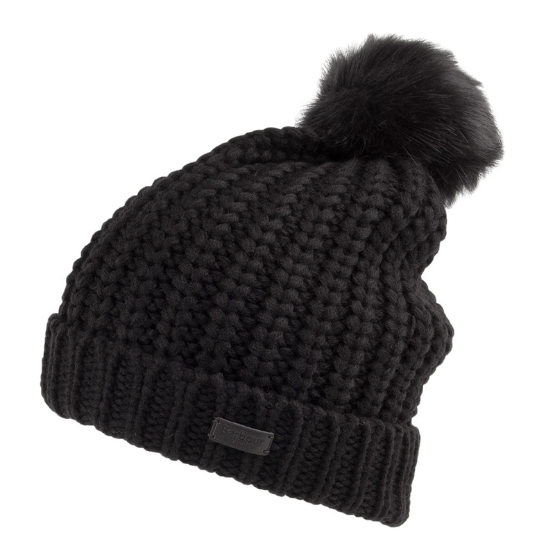 Barbour Hats Saltburn Faux Fur Pom Bobble Hat – Black 1-Size