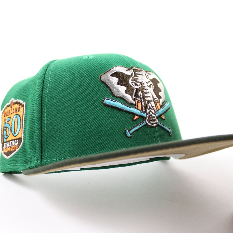 Oakland Athletics 50th ANNIVERSARY New Era 59Fifty Fitted Hat (Kelly Green Dark Green Khaki Under Brim) 7