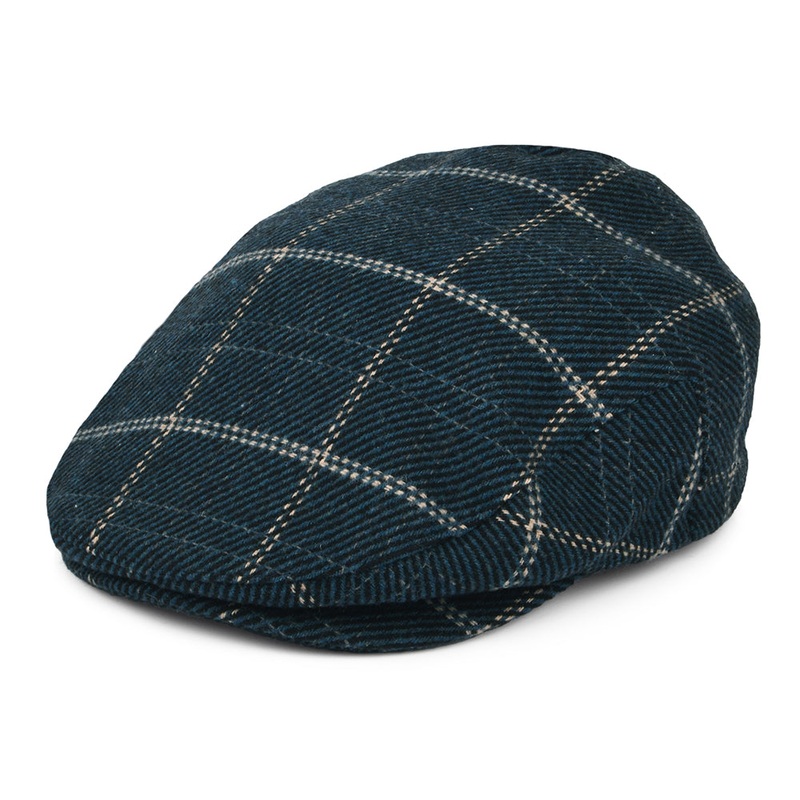 Brixton Hats Hooligan Windowpane Baggy Flat Cap – Blue-Black Small-56cm