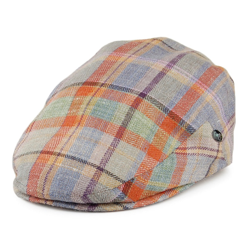 City Sport Pastel Herringbone Plaid Silk-Linen Flat Cap – Multi-Coloured S