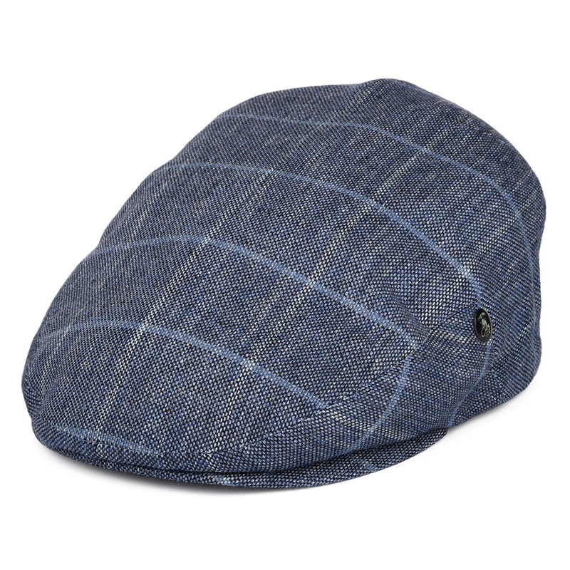 City Sport Windowpane Cotton Blend Flat Cap – Navy-Blue S