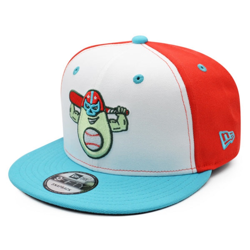Down East Wood Ducks (Avocados Luchadores )New Era Copa de la Diversion (FUN CUP) 9FIFTY Snapback Hat – White/Teal/Tomato
