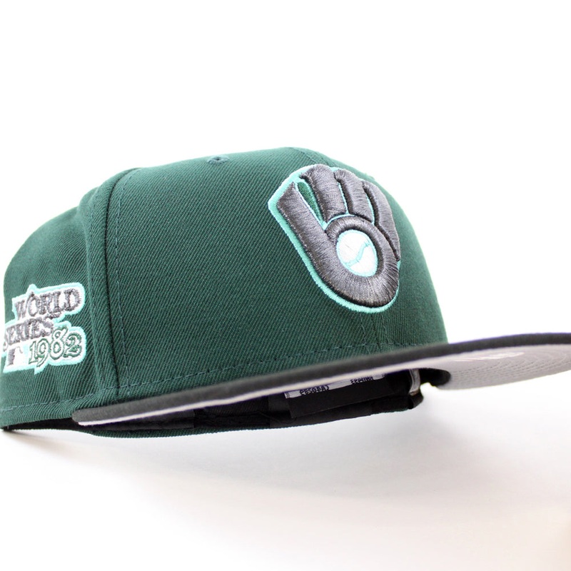 Milwaukee Brewers 1982 World Series New Era 59Fifty Fitted Hat (GITD Dark Green Black Gray Under Brim) 7