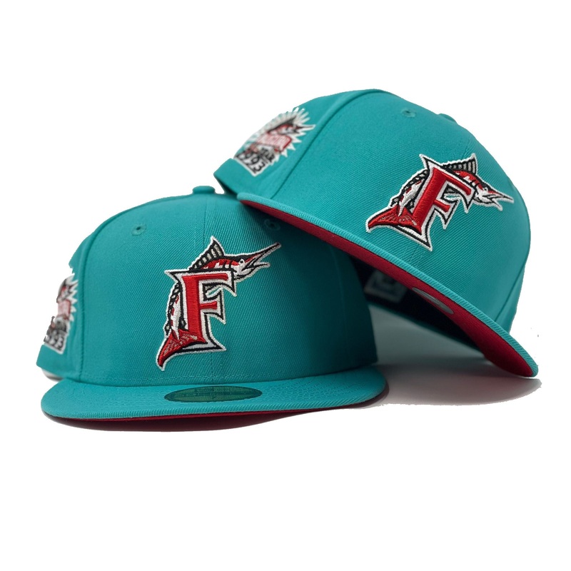 New Era Florida Marlins Teal/Red 1993 Inaugural Season Red Under Brim 59FIFTY Fitted Hat
