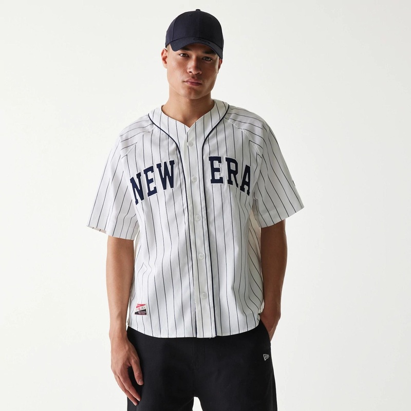 New Era Retro Baseball White Short Sleeve Shirt XS