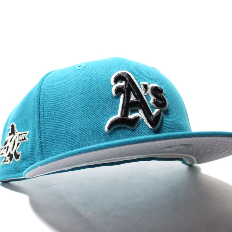 Oakland Athletics 30th Anniversary New Era 59Fifty Fitted Hat (Glow in the Dark Turquoise Gray Under Brim) 7