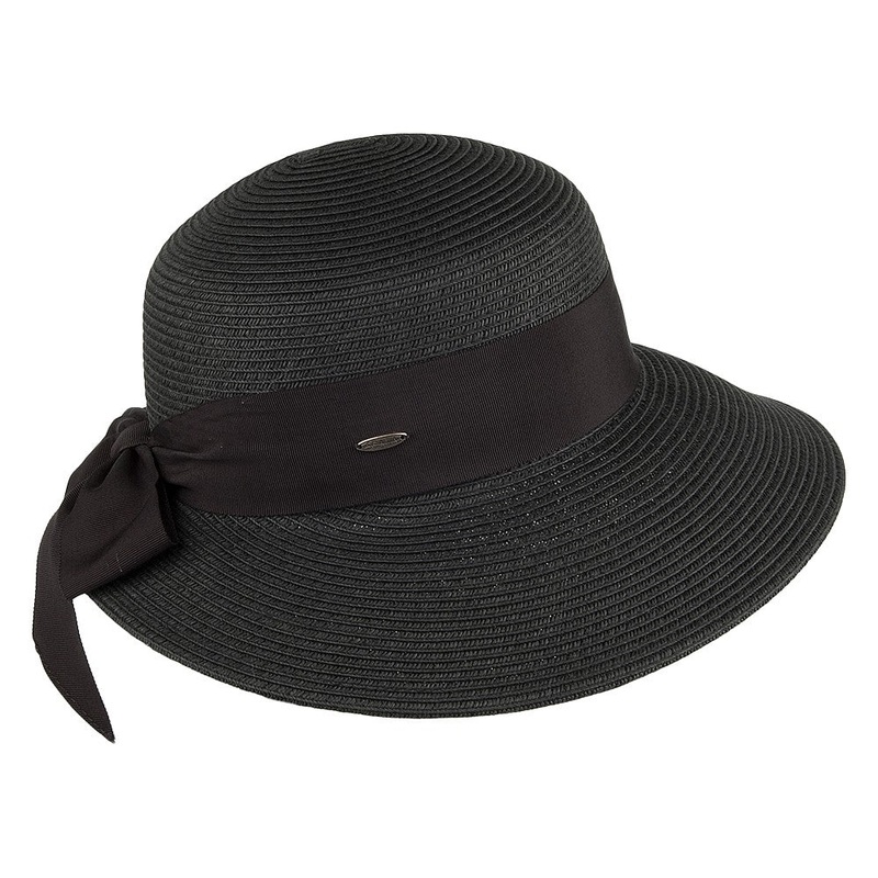Scala Hats Straw Sun Hat With Grosgrain Bow – Black 1-Size