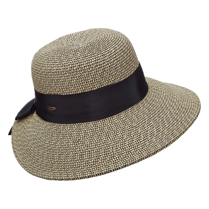 Scala Hats Straw Sun Hat With Grosgrain Bow – Wheat-Black 1-Size