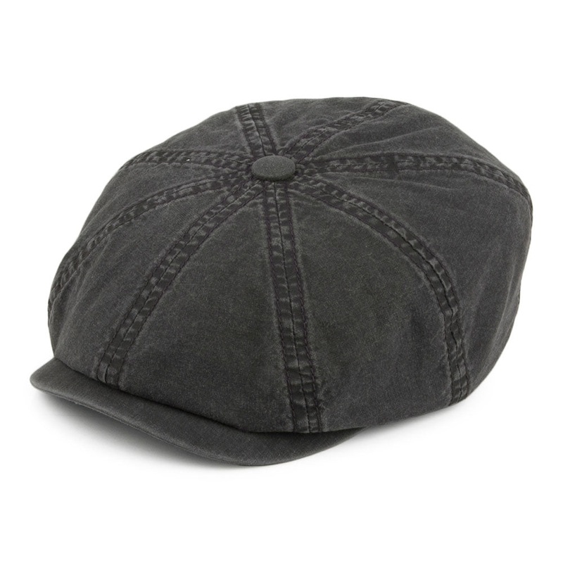 Stetson Hats Hatteras Washed Organic Cotton Newsboy Cap – Black S