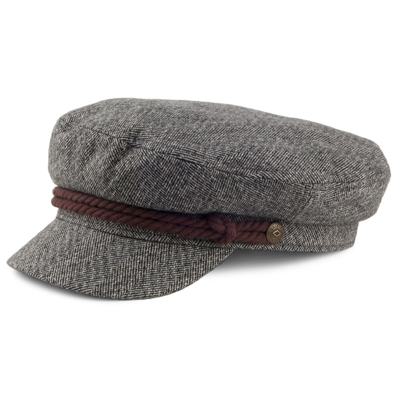 Brixton Hats Herringbone Fiddler Cap – Grey-Cream Small-56cm