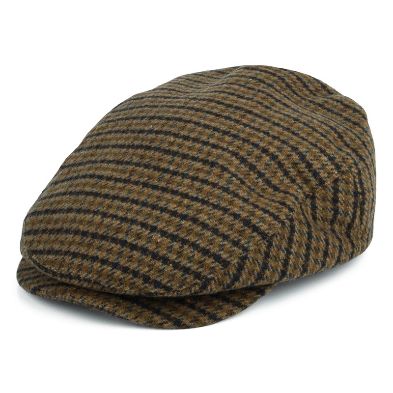 Brixton Hats Hooligan Houndstooth Flat Cap – Light Olive-Brown Small-56cm