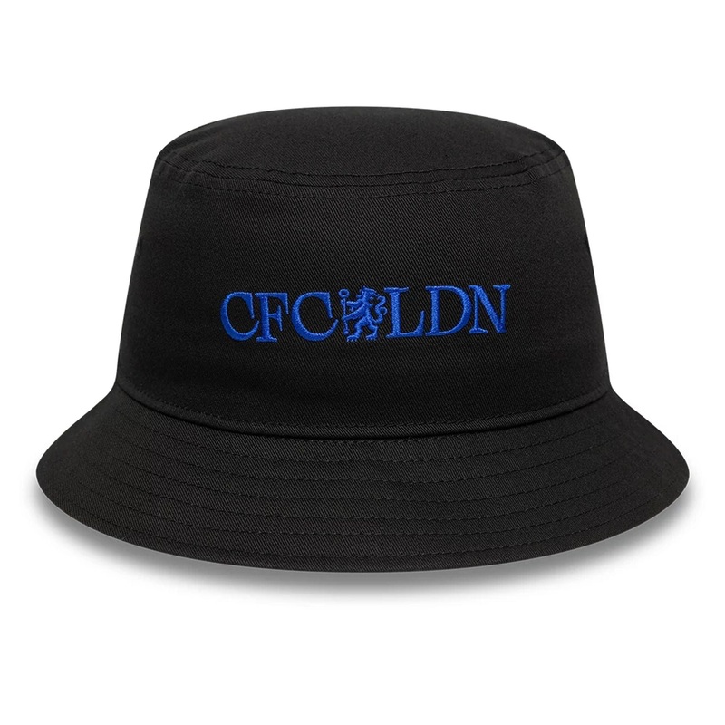 Chelsea FC Lion Crest Wordmark Black Bucket Hat S