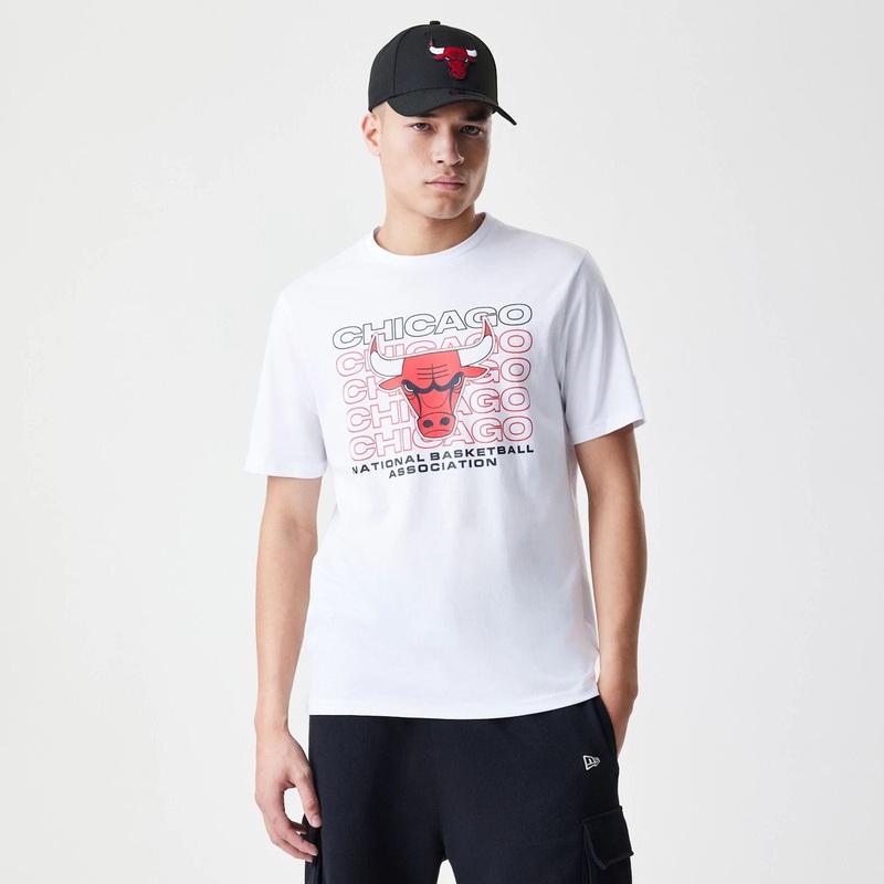 Chicago Bulls NBA Stack Wordmark White T-Shirt XS