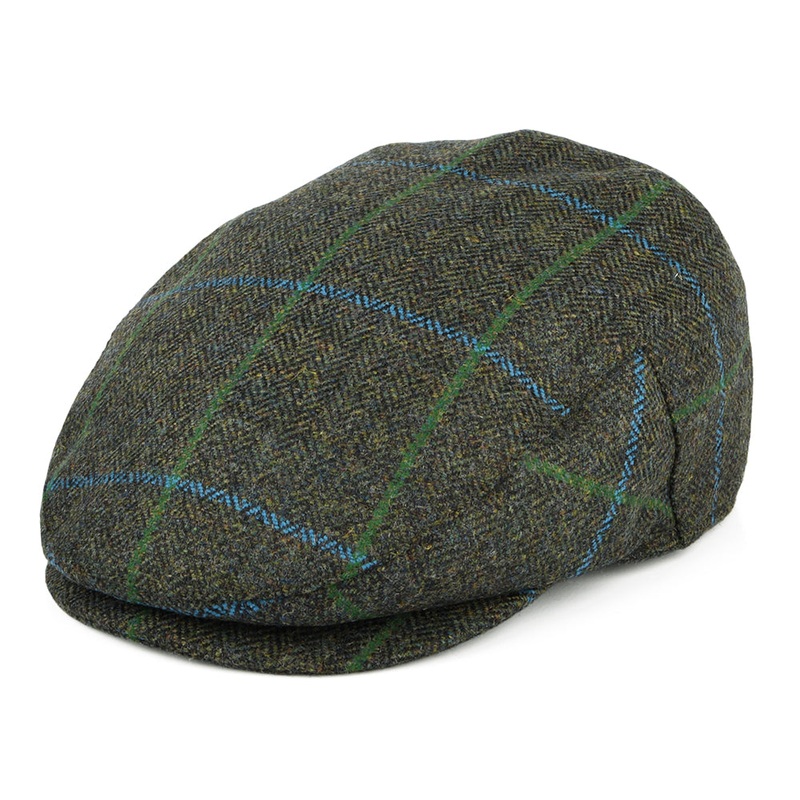Failsworth Hats Windowpane Herringbone Waterproof Flat Cap – Forest-Blue 55