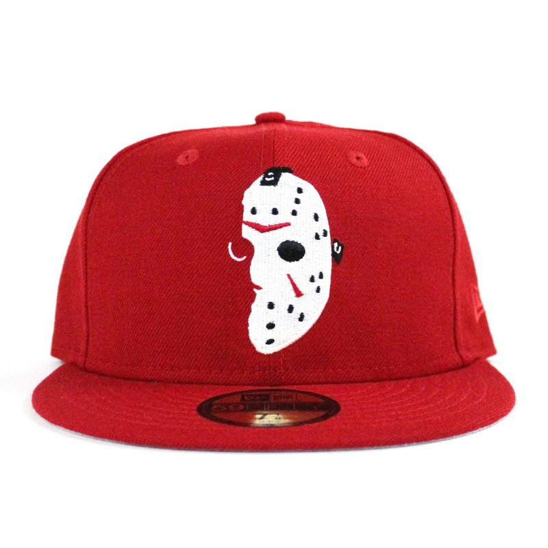 Friday the 13th Jason Head New Era 59Fifty Fitted Hat (Red Gray Under Brim) 7