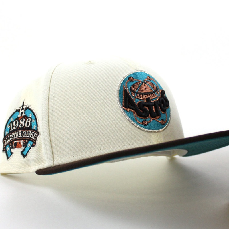 Houston Astros 1989 All Star Game New Era 59Fifty Fitted Hat (Chrome White Burnt Wood Aqua Under Brim) 7