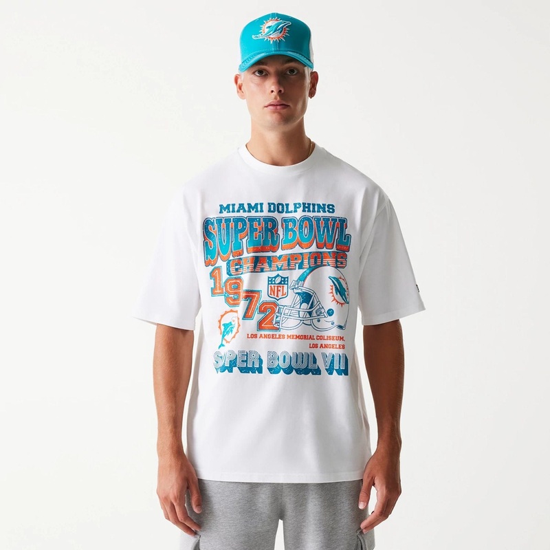 Miami Dolphins NFL Super Bowl White Oversized T-Shirt XS