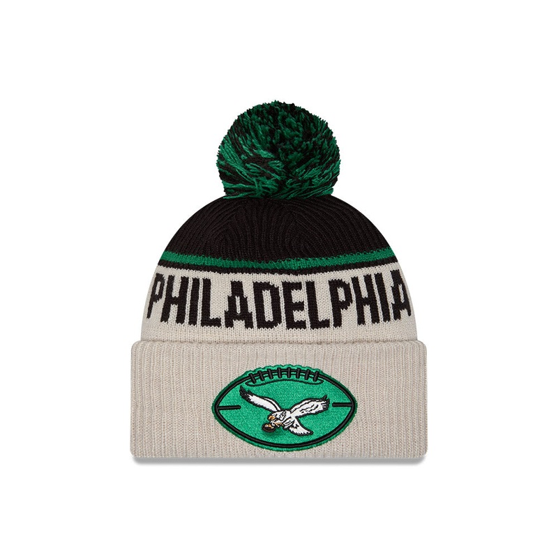 Philadelphia Eagles HISTORIC THROWBACK New Era Cuffed Pom Knit Hat – Black/Kelly Green