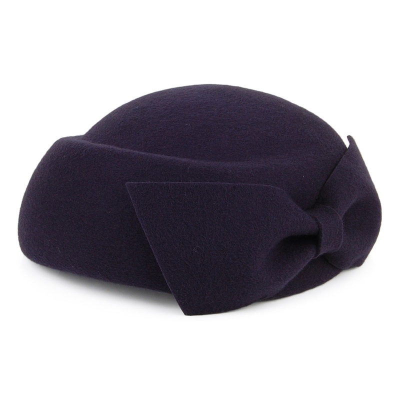 Whiteley Hats Avery Wool Pillbox Hat with Bow – Navy Blue 1-Size