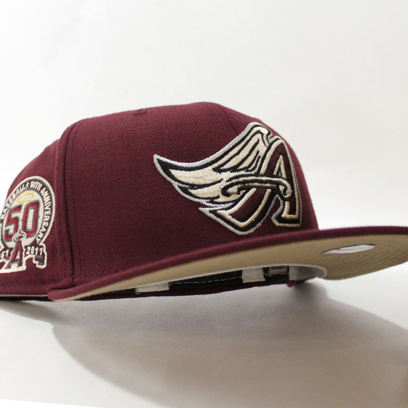 Anaheim Angels 50th Anniversary New Era 59Fifty Fitted Hat (Maroon Camel Under Brim) 7