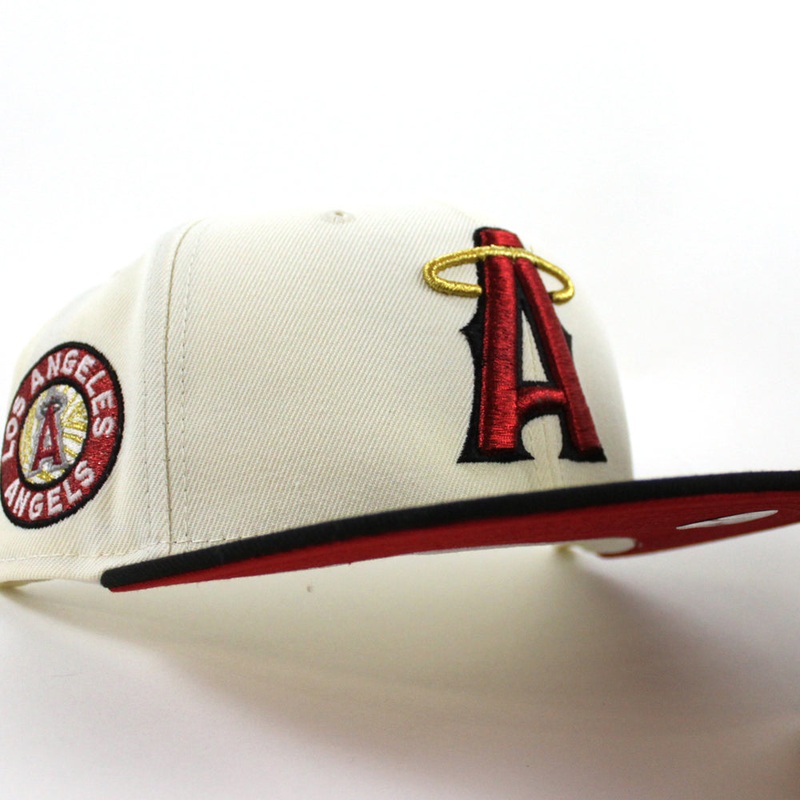 Anaheim Angels A City Connect New Era 59Fifty Fitted Hat (Chrome White Black Red Under Brim) 7