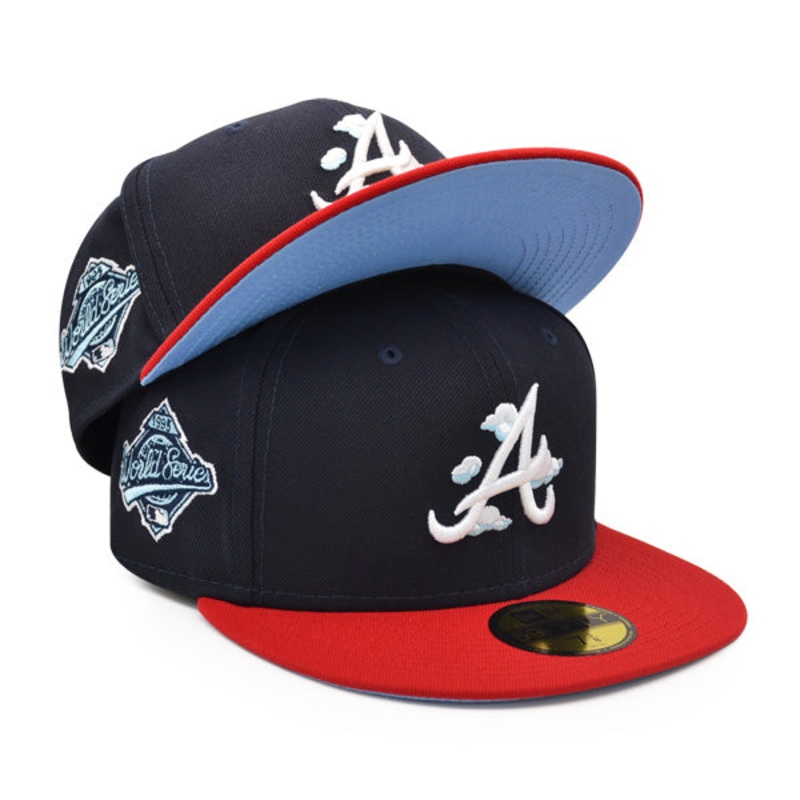 Atlanta Braves 1995 World Series New Era Exclusive COMIC CLOUD 59Fifty Fitted Hat – Navy/Red/Sky Bottom 7