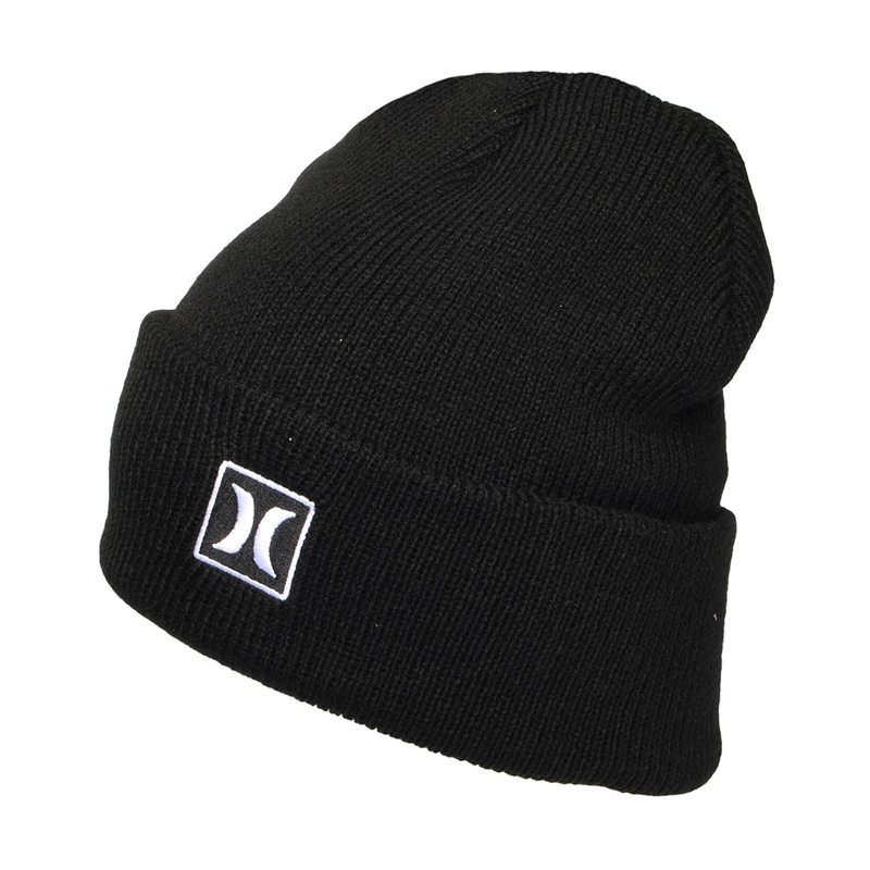 Hurley Hats Square Icon Cuff 2.0 Beanie Hat – Black 1-Size